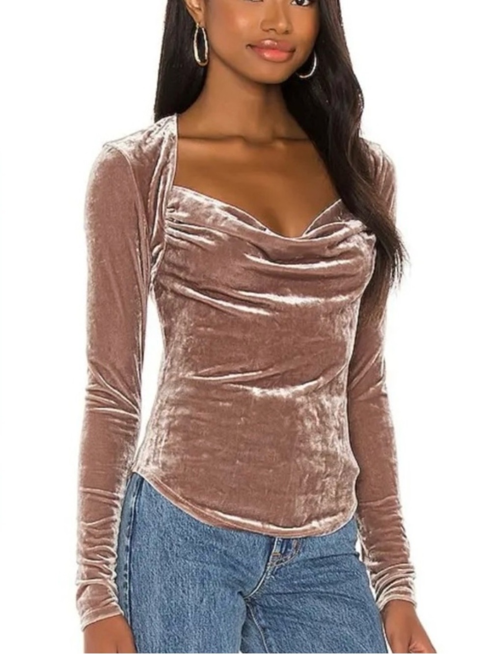 Free People Perfect Date Velvet Cowl Neck Top Large